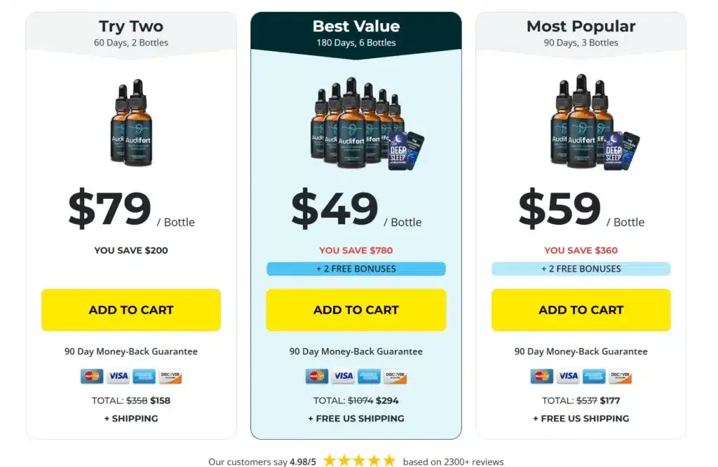 Audifort price packages: 2, 3 and 6 bottles